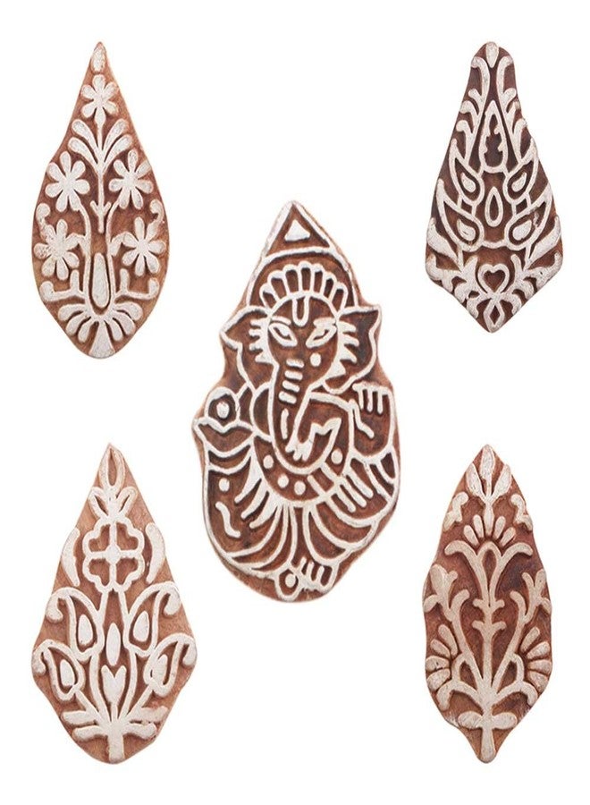 Indian-Shelf Handmade Vocalforlocal Set of 5 New Mix Wooden Printing Blocks (5.71 cm, Brown) - Image 1